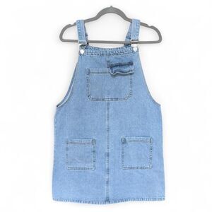 YURA Light Wash Denim Pinafore Overalls Dress  Size L